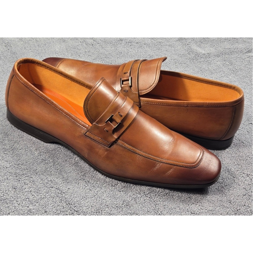 Magnanni Loafers Mens 12 Tan Good Leather Neiman Marcus Penny Slip On 17601